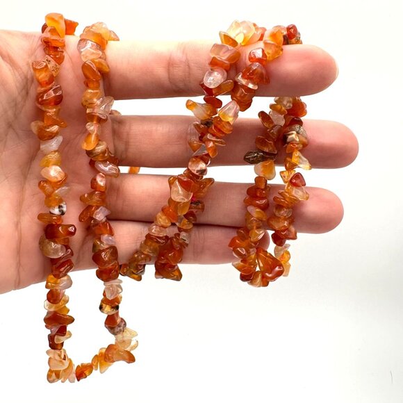 VTG Natural Carnelian Tumbled Freeform Bead Necklace Orange Yellow Gemstone 34" - Picture 5 of 7